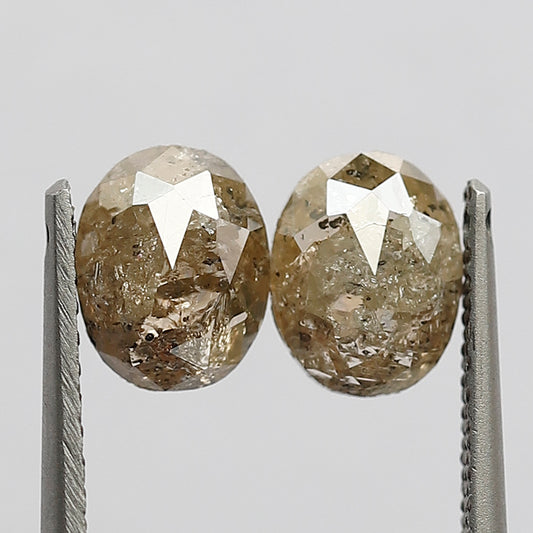 Natural 1.25 Ct Brownish Oval Shape Ethical Diamonds | 6.30 mm Rustic Loose Pair for Jewelry