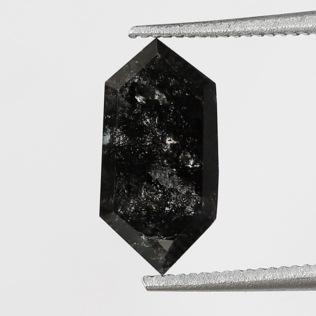 10.40 MM Natural Grey Black color Salt and Pepper Diamond 1.36 CT Elongated Hexagon cut Loose Diamond For Ring
