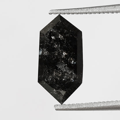 10.40 MM Natural Grey Black color Salt and Pepper Diamond 1.36 CT Elongated Hexagon cut Loose Diamond For Ring