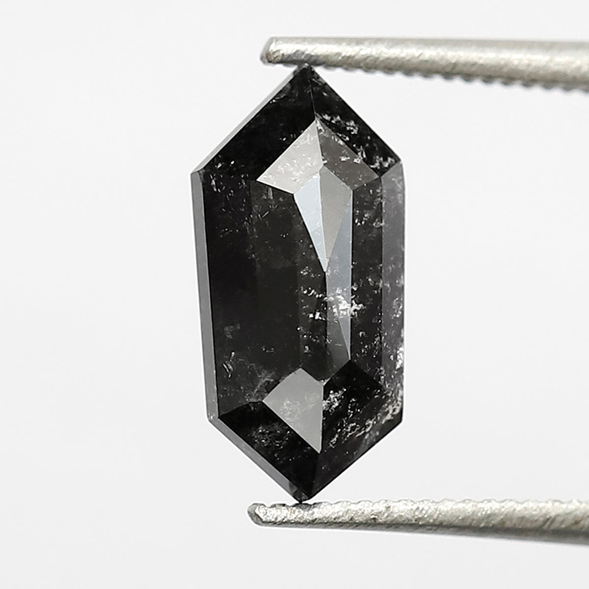 10.40 MM Natural Grey Black color Salt and Pepper Diamond 1.36 CT Elongated Hexagon cut Loose Diamond For Ring