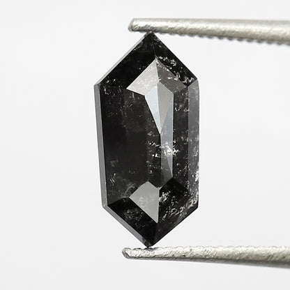 10.40 MM Natural Grey Black color Salt and Pepper Diamond 1.36 CT Elongated Hexagon cut Loose Diamond For Ring