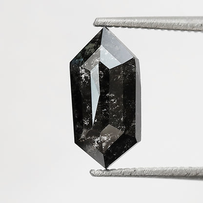 10.40 MM Natural Grey Black color Salt and Pepper Diamond 1.36 CT Elongated Hexagon cut Loose Diamond For Ring