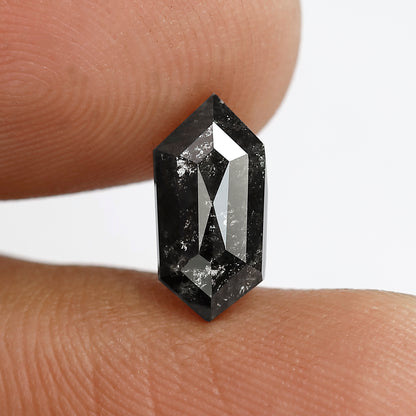 10.40 MM Natural Grey Black color Salt and Pepper Diamond 1.36 CT Elongated Hexagon cut Loose Diamond For Ring