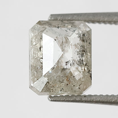 1.38 CT Emerald Shape Salt and Pepper Diamond 6.60 MM Loose Natural Grey Black Color Diamond for engagement ring