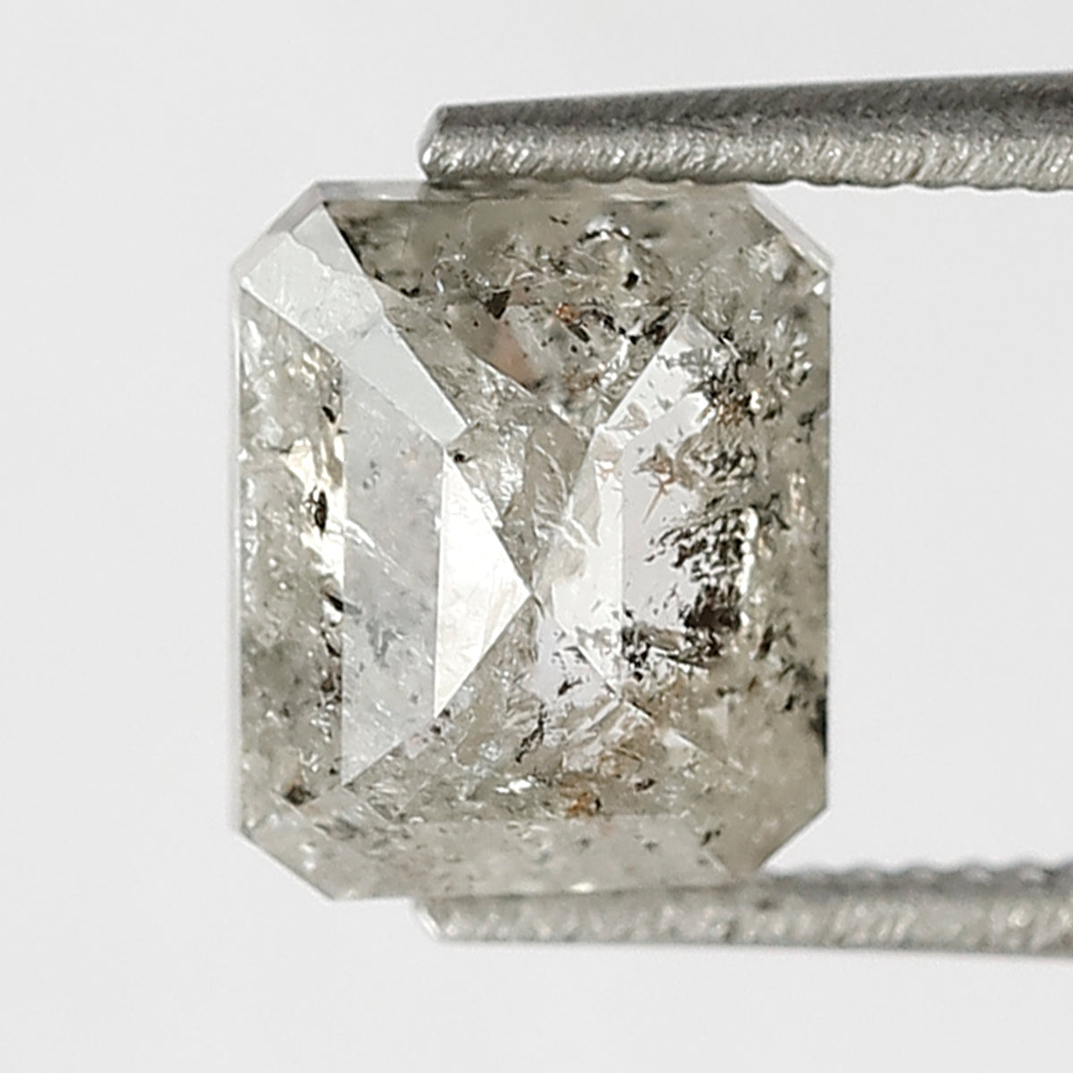 1.38 CT Emerald Shape Salt and Pepper Diamond 6.60 MM Loose Natural Grey Black Color Diamond for engagement ring