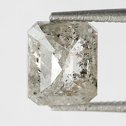 1.38 CT Emerald Shape Salt and Pepper Diamond 6.60 MM Loose Natural Grey Black Color Diamond for engagement ring