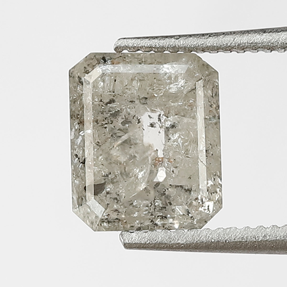 1.38 CT Emerald Shape Salt and Pepper Diamond 6.60 MM Loose Natural Grey Black Color Diamond for engagement ring