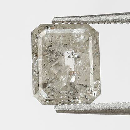 1.38 CT Emerald Shape Salt and Pepper Diamond 6.60 MM Loose Natural Grey Black Color Diamond for engagement ring