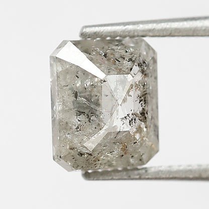1.38 CT Emerald Shape Salt and Pepper Diamond 6.60 MM Loose Natural Grey Black Color Diamond for engagement ring