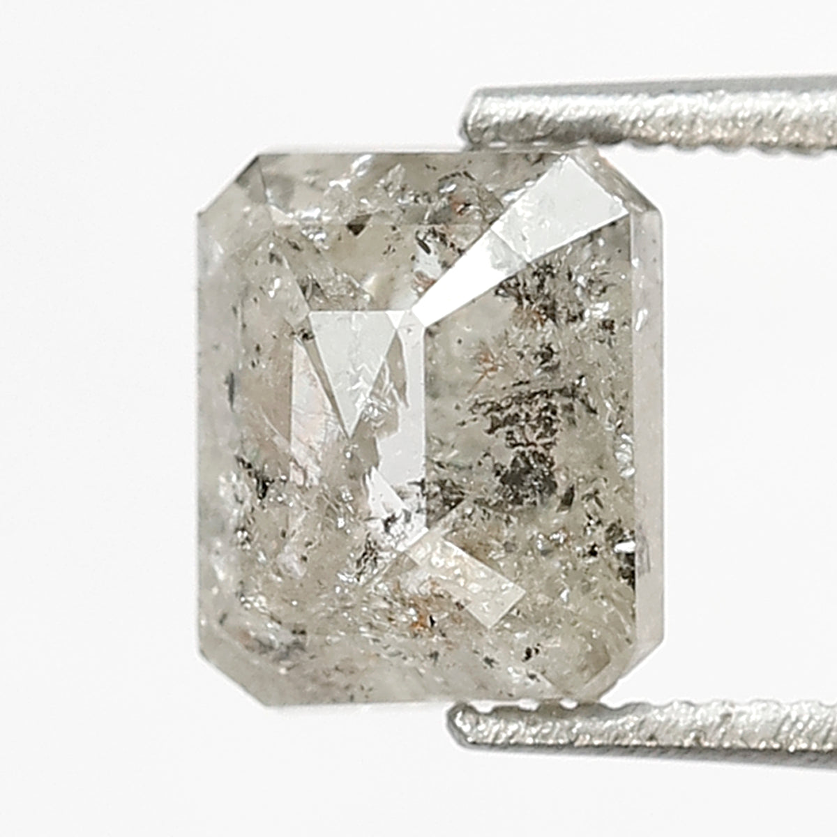 1.38 CT Emerald Shape Salt and Pepper Diamond 6.60 MM Loose Natural Grey Black Color Diamond for engagement ring