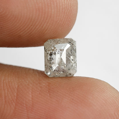 1.38 CT Emerald Shape Salt and Pepper Diamond 6.60 MM Loose Natural Grey Black Color Diamond for engagement ring