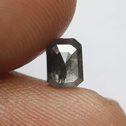 0.49 CT Elongated Shiny Black Emerald Cut Salt and Pepper Loose Rustic Diamond Long faceted made for Toe Ring