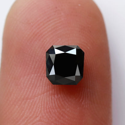 Asscher Cut 0.77 Ct Black Diamond, Natural Treated Loose Diamond for Engagement Ring, Statement Wedding Jewelry