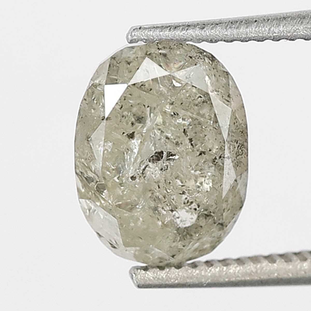 1.52 CT oval Shape Salt and Pepper Diamond 7 MM Loose Natural Icy White Grey Color Diamond