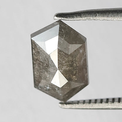 1.63 Ct Hexagon Salt and Pepper Loose Diamond, Natural Earth Mined Diamond 9.50 MM for Custom Pendant, Wedding Band Stone