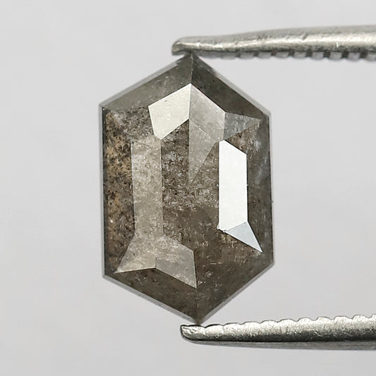 1.63 Ct Hexagon Salt and Pepper Loose Diamond, Natural Earth Mined Diamond 9.50 MM for Custom Pendant, Wedding Band Stone