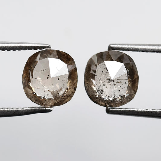 2.15 CT Beautiful Translucent Brownish Pair Of Cushion Shape Salt and Pepper Diamond Perfect For Making Pair Of Earrings