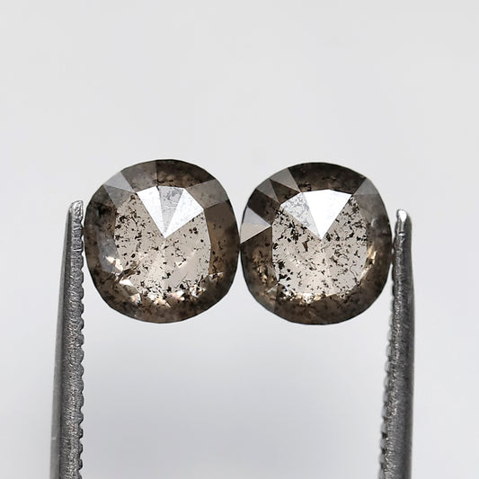 2.06 CT Twin Pair Of Natural Translucent Brownish Cushion Shape Loose Ethically Sourced Salt and Pepper Diamond