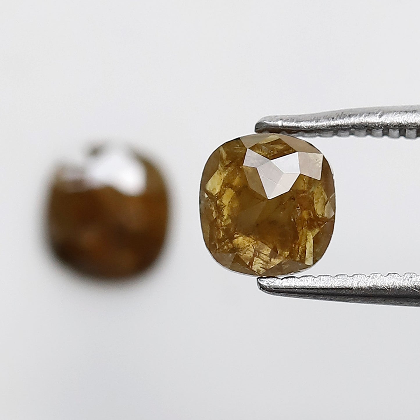0.82 CT 5.4x5.1 MM Cushion Shaped Natural Fancy Greenish Brown Half Glaring Faceted Salt and Pepper Diamond Made For Unique Bespoke Jewelry