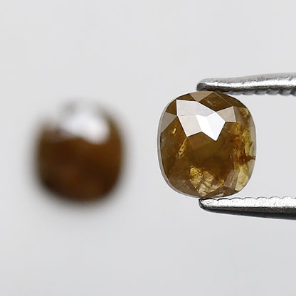 0.82 CT 5.4x5.1 MM Cushion Shaped Natural Fancy Greenish Brown Half Glaring Faceted Salt and Pepper Diamond Made For Unique Bespoke Jewelry