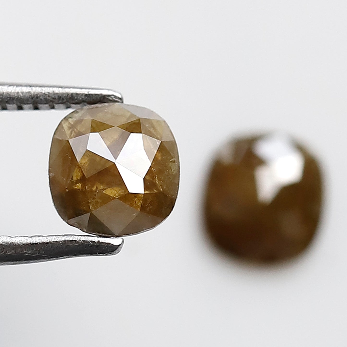 0.82 CT 5.4x5.1 MM Cushion Shaped Natural Fancy Greenish Brown Half Glaring Faceted Salt and Pepper Diamond Made For Unique Bespoke Jewelry