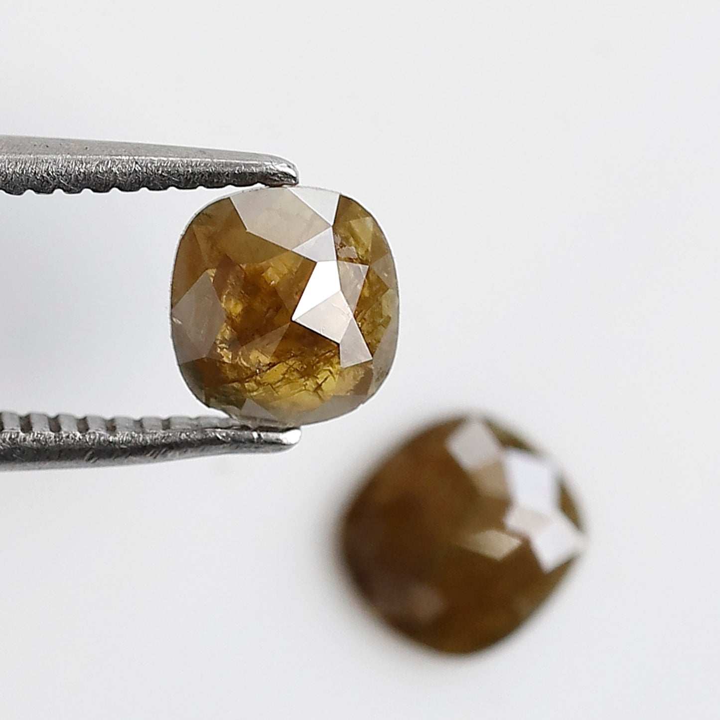 0.82 CT 5.4x5.1 MM Cushion Shaped Natural Fancy Greenish Brown Half Glaring Faceted Salt and Pepper Diamond Made For Unique Bespoke Jewelry