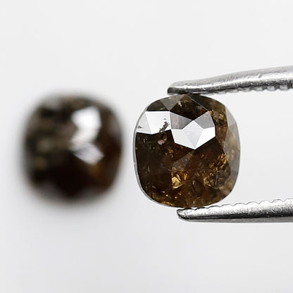 1.17 CT Cushion Shape Brownish Twin Pair of Flat Back Salt and Pepper Diamond Ideal For Making Stud Earrings