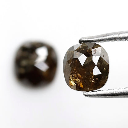 1.17 CT Cushion Shape Brownish Twin Pair of Flat Back Salt and Pepper Diamond Ideal For Making Stud Earrings