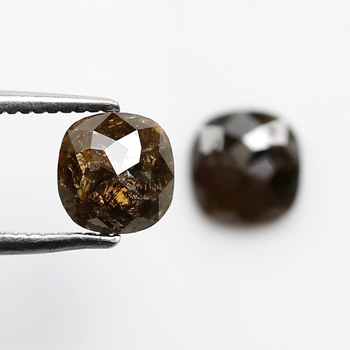 1.17 CT Cushion Shape Brownish Twin Pair of Flat Back Salt and Pepper Diamond Ideal For Making Stud Earrings