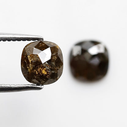 1.17 CT Cushion Shape Brownish Twin Pair of Flat Back Salt and Pepper Diamond Ideal For Making Stud Earrings