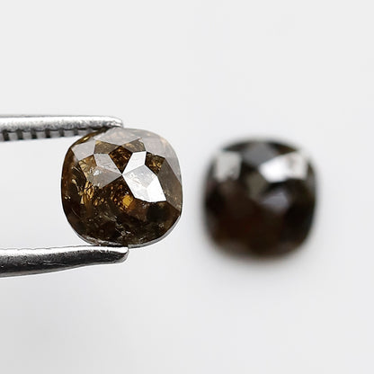 1.17 CT Cushion Shape Brownish Twin Pair of Flat Back Salt and Pepper Diamond Ideal For Making Stud Earrings