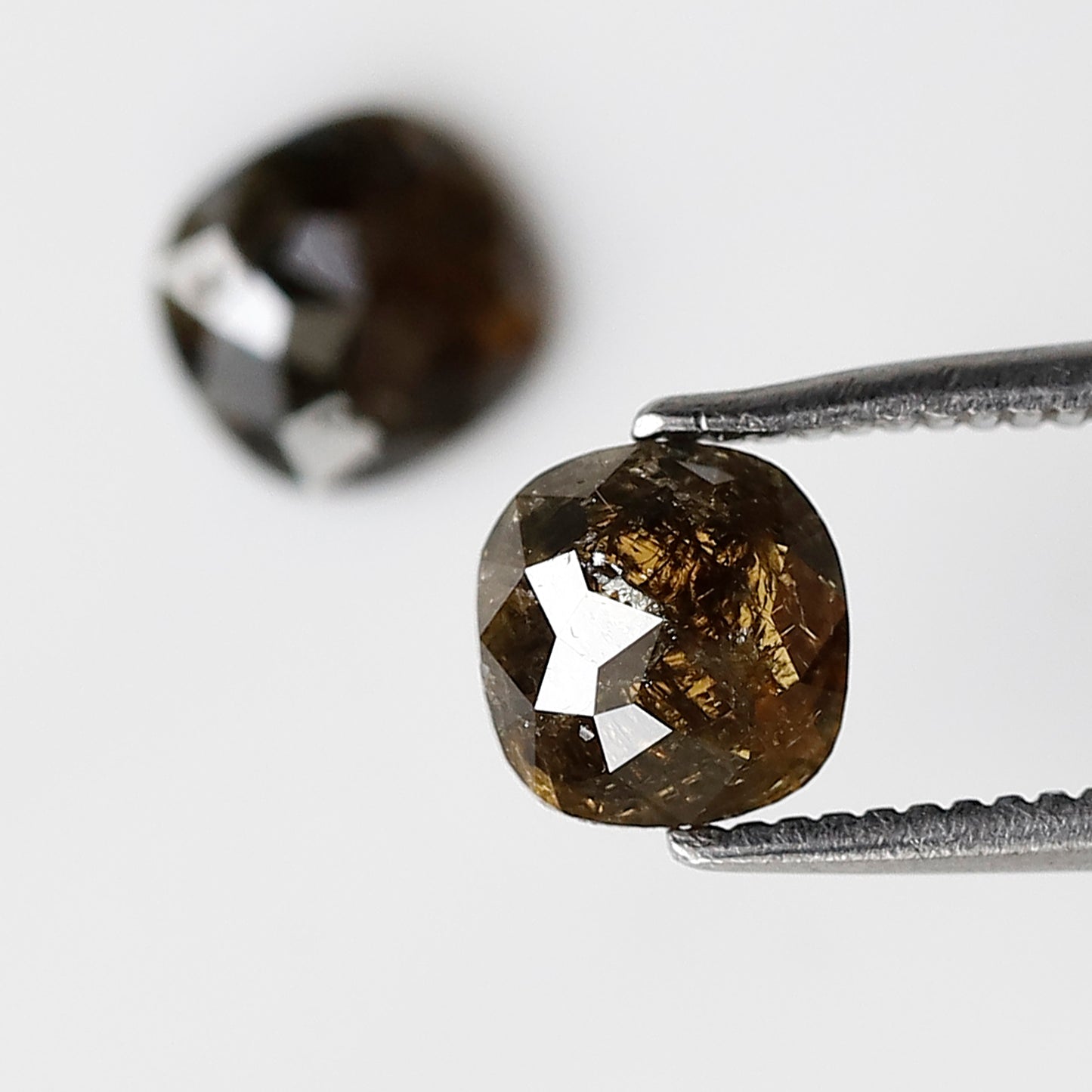 1.17 CT Cushion Shape Brownish Twin Pair of Flat Back Salt and Pepper Diamond Ideal For Making Stud Earrings