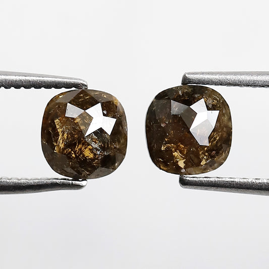 1.17 CT Cushion Shape Brownish Twin Pair of Flat Back Salt and Pepper Diamond Ideal For Making Stud Earrings