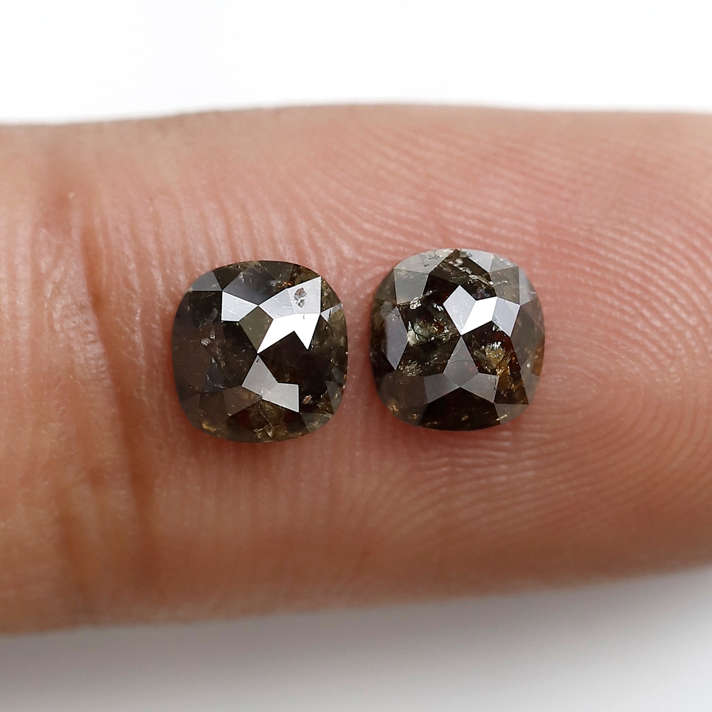 1.17 CT Cushion Shape Brownish Twin Pair of Flat Back Salt and Pepper Diamond Ideal For Making Stud Earrings