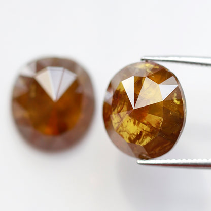 Large Oval Shape Diamond Pair 8.72 CT, Natural Orangish Yellow Rustic Diamonds, Loose Stones for Bridal Wedding Jewelry