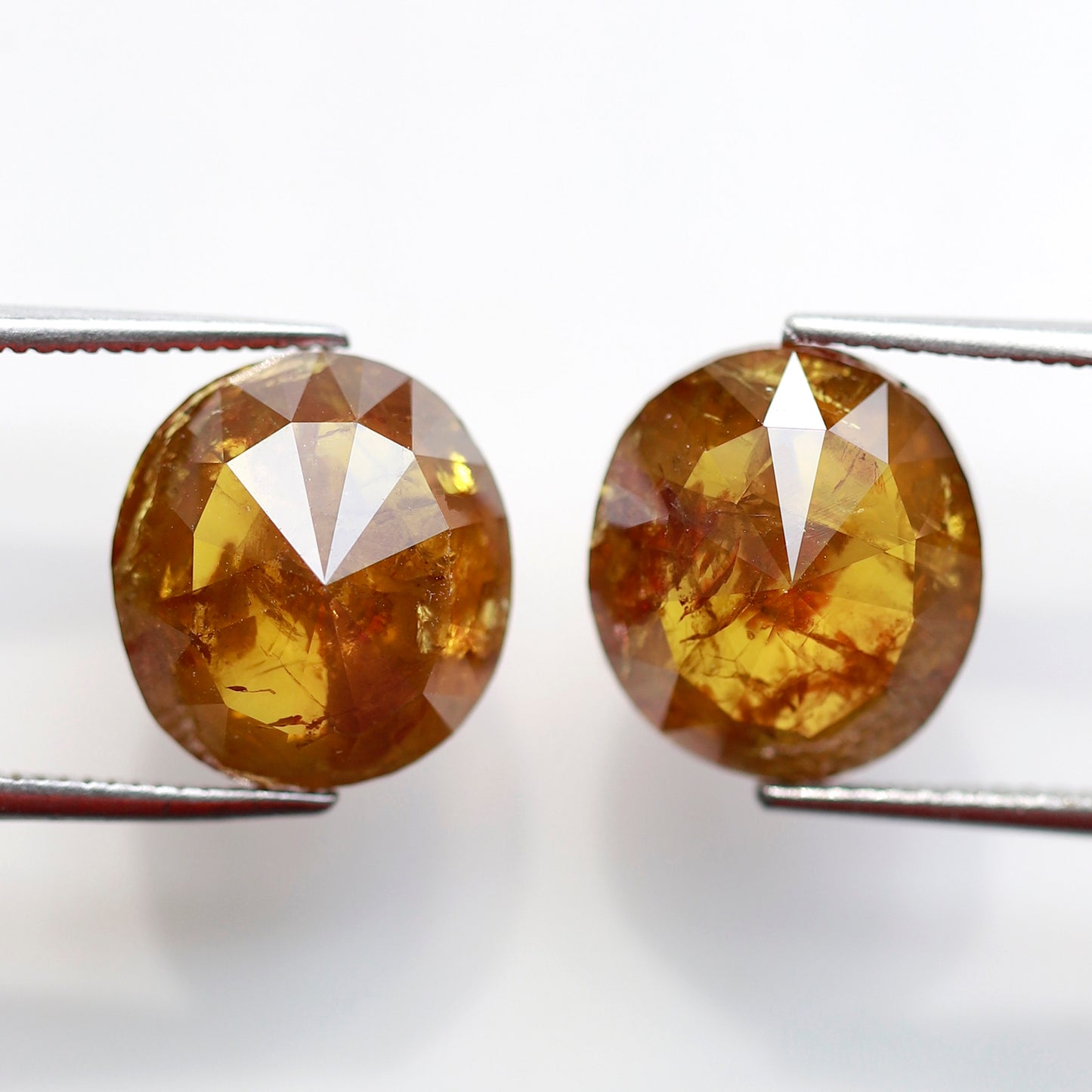 Large Oval Shape Diamond Pair 8.72 CT, Natural Orangish Yellow Rustic Diamonds, Loose Stones for Bridal Wedding Jewelry