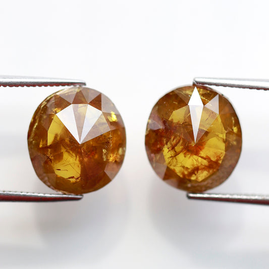 Large Oval Shape Diamond Pair 8.72 CT, Natural Orangish Yellow Rustic Diamonds, Loose Stones for Bridal Wedding Jewelry