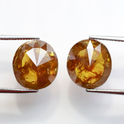 Large Oval Shape Diamond Pair 8.72 CT, Natural Orangish Yellow Rustic Diamonds, Loose Stones for Bridal Wedding Jewelry
