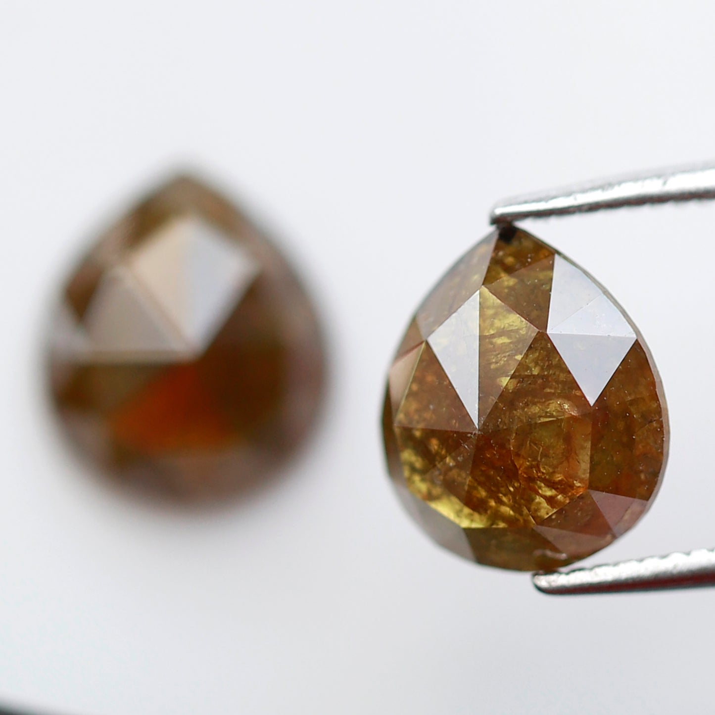Pear Shape Greenish Yellow Diamond Pair 3.48 CT, 9.30 mm Loose Rustic Natural Diamonds for Custom Jewelry