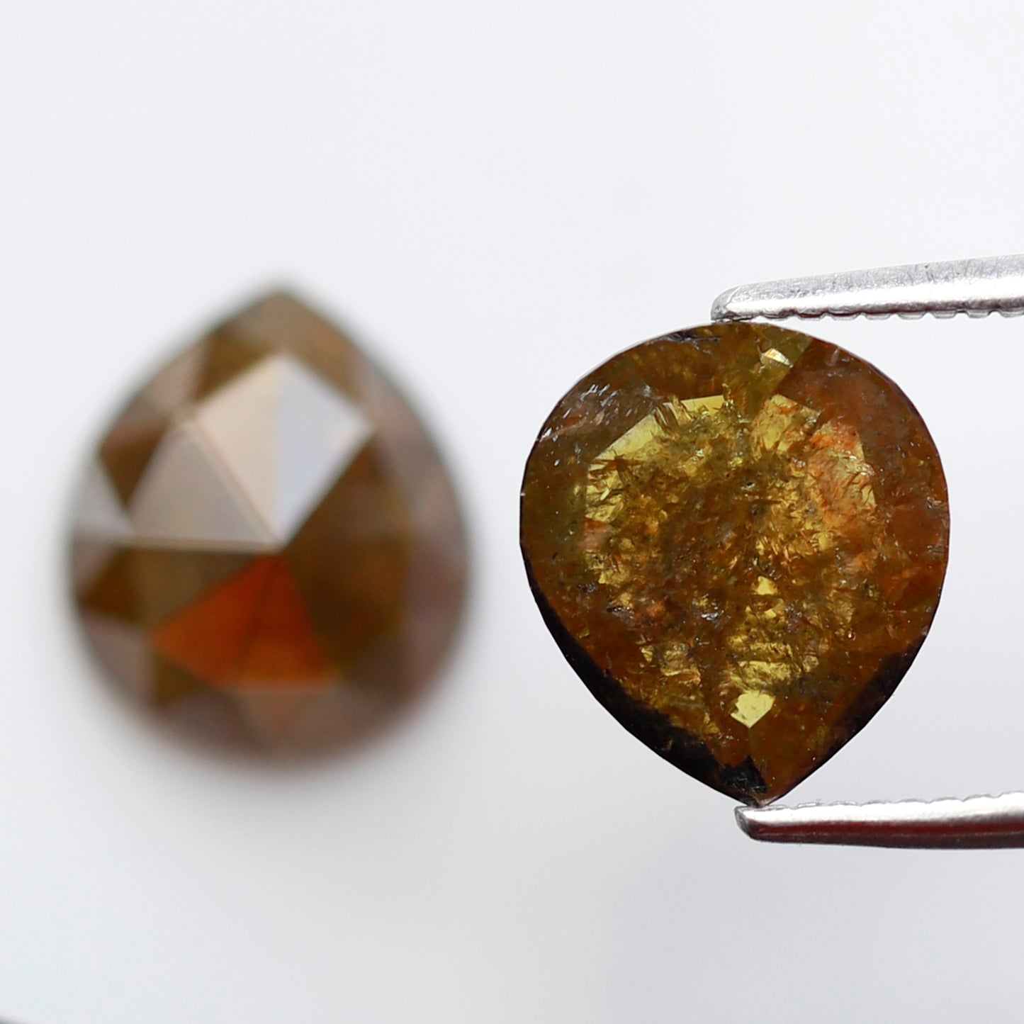 Pear Shape Greenish Yellow Diamond Pair 3.48 CT, 9.30 mm Loose Rustic Natural Diamonds for Custom Jewelry