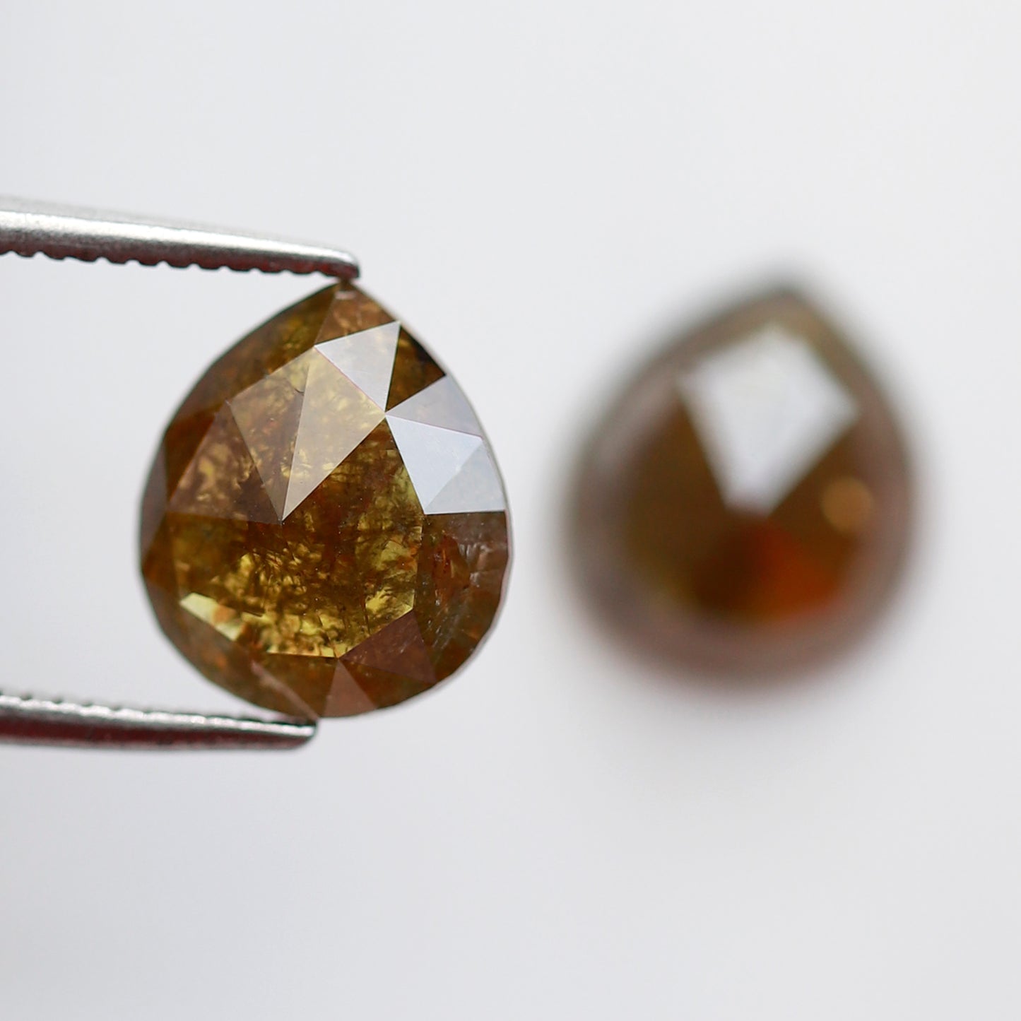 Pear Shape Greenish Yellow Diamond Pair 3.48 CT, 9.30 mm Loose Rustic Natural Diamonds for Custom Jewelry