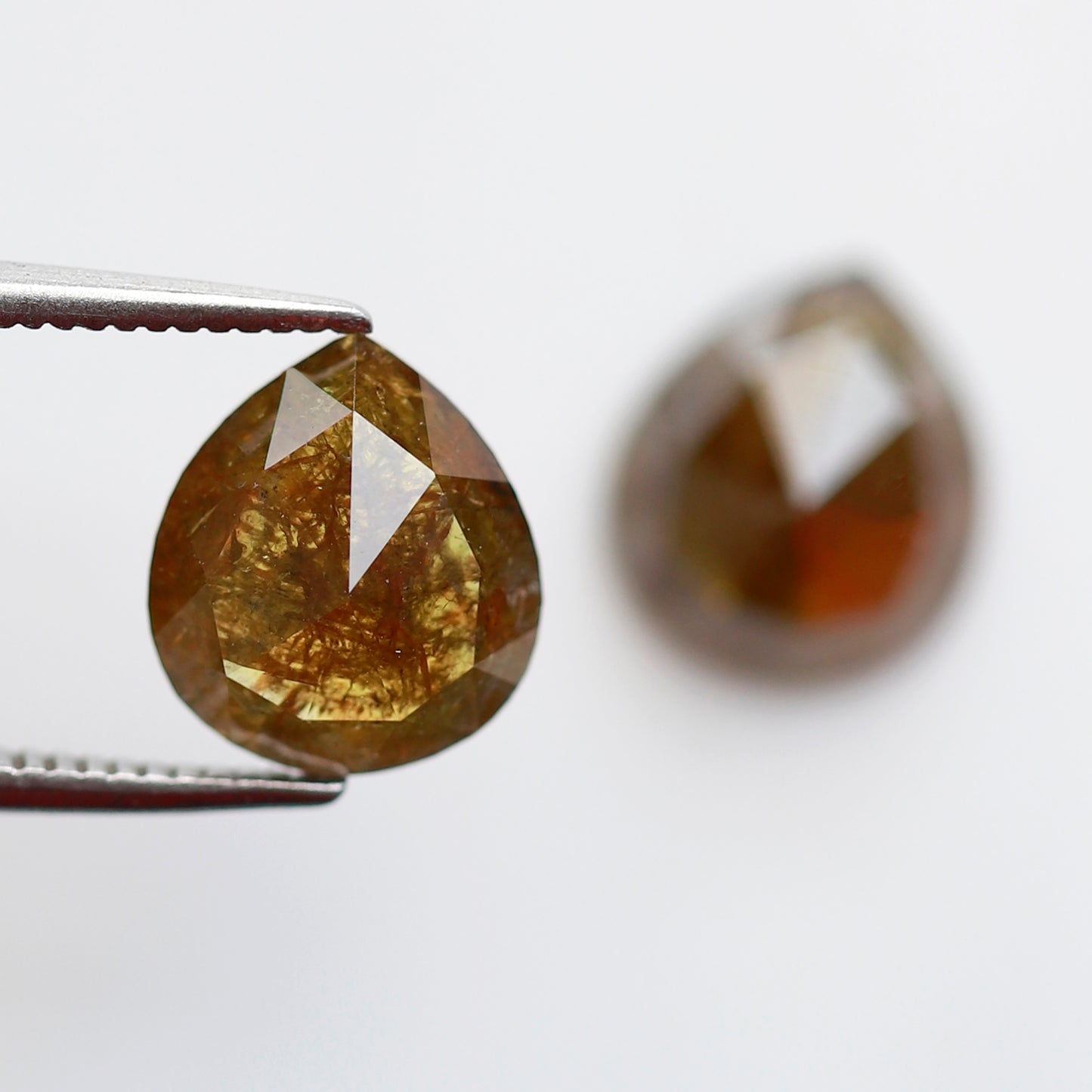 Pear Shape Greenish Yellow Diamond Pair 3.48 CT, 9.30 mm Loose Rustic Natural Diamonds for Custom Jewelry