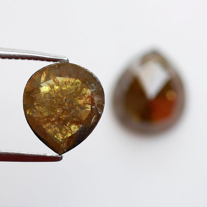 Pear Shape Greenish Yellow Diamond Pair 3.48 CT, 9.30 mm Loose Rustic Natural Diamonds for Custom Jewelry