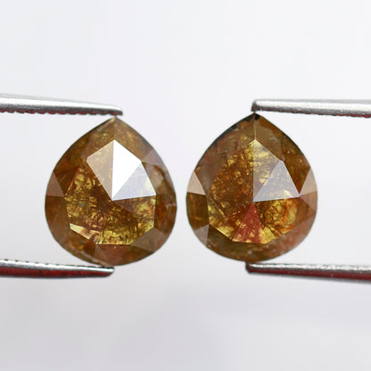 Pear Shape Greenish Yellow Diamond Pair 3.48 CT, 9.30 mm Loose Rustic Natural Diamonds for Custom Jewelry