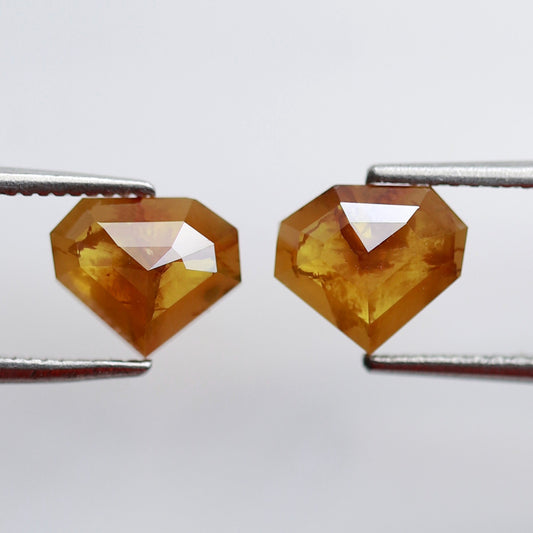 Geometric Orangish Yellow Diamond Pair 2.46 CT, Natural Loose Rustic Ethical Diamonds for Custom Jewelry Making