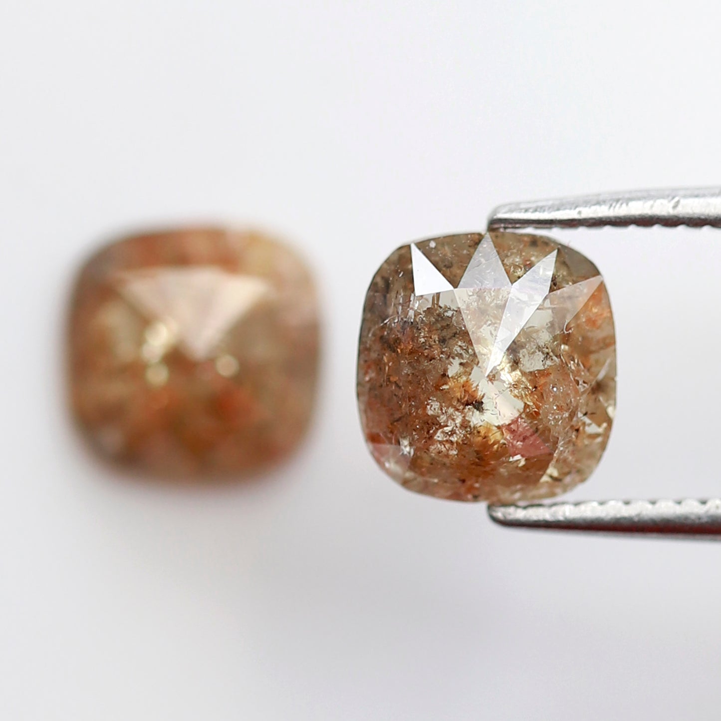 2.05 CT Cushion cut Rustic Diamond Pair, 6.70 x 6.50 mm Orangish Red Loose Earth Mined Diamonds For Making Stud Earrings and Jewelry