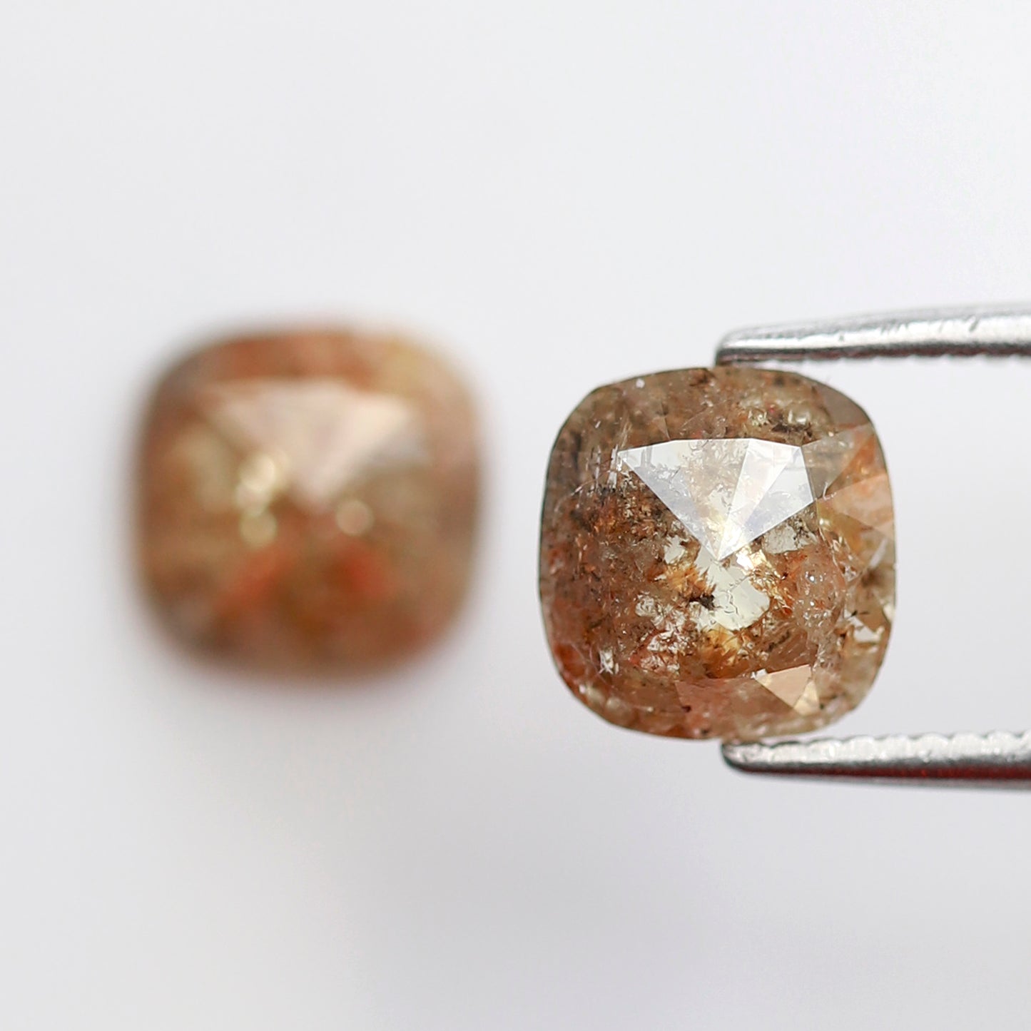 2.05 CT Cushion cut Rustic Diamond Pair, 6.70 x 6.50 mm Orangish Red Loose Earth Mined Diamonds For Making Stud Earrings and Jewelry