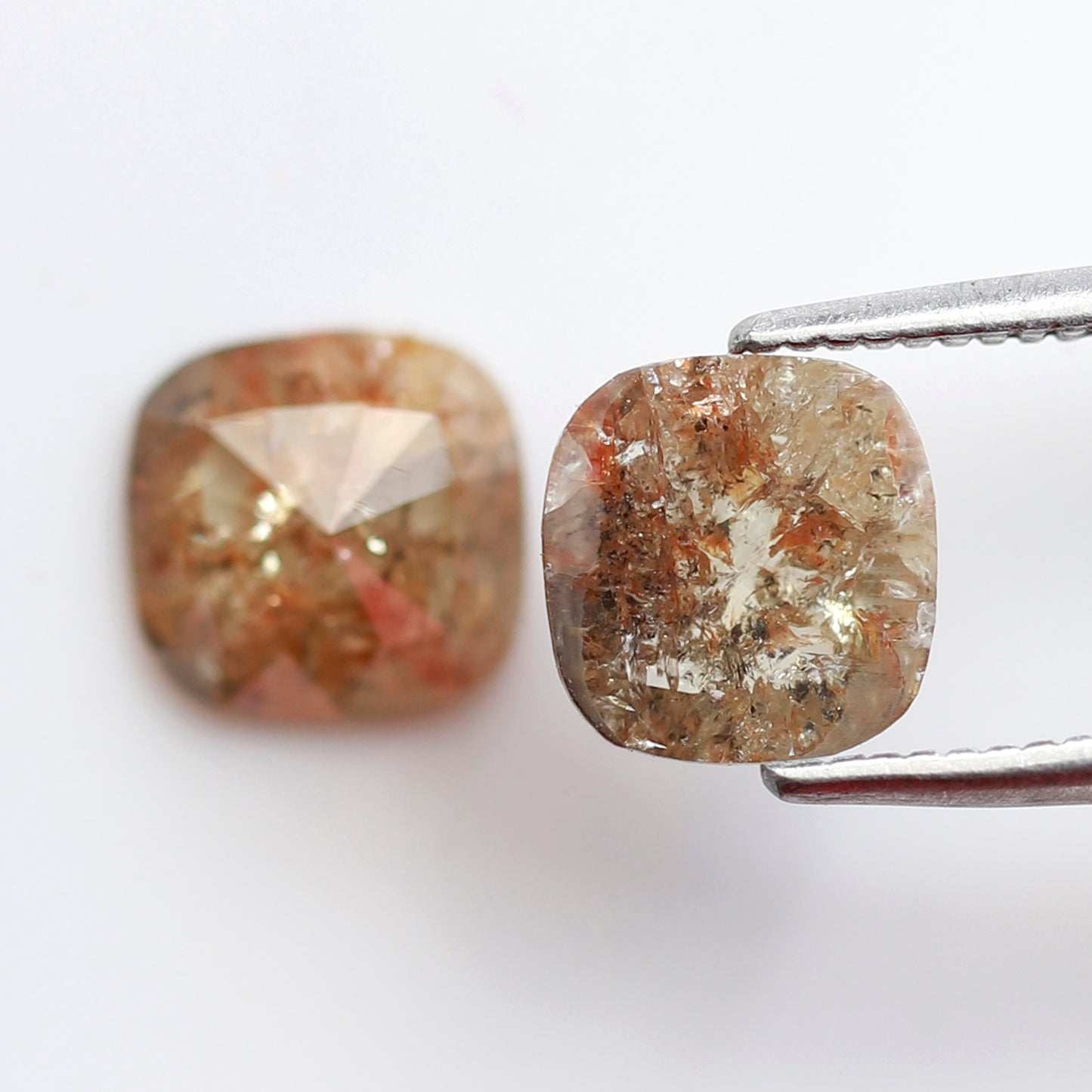 2.05 CT Cushion cut Rustic Diamond Pair, 6.70 x 6.50 mm Orangish Red Loose Earth Mined Diamonds For Making Stud Earrings and Jewelry
