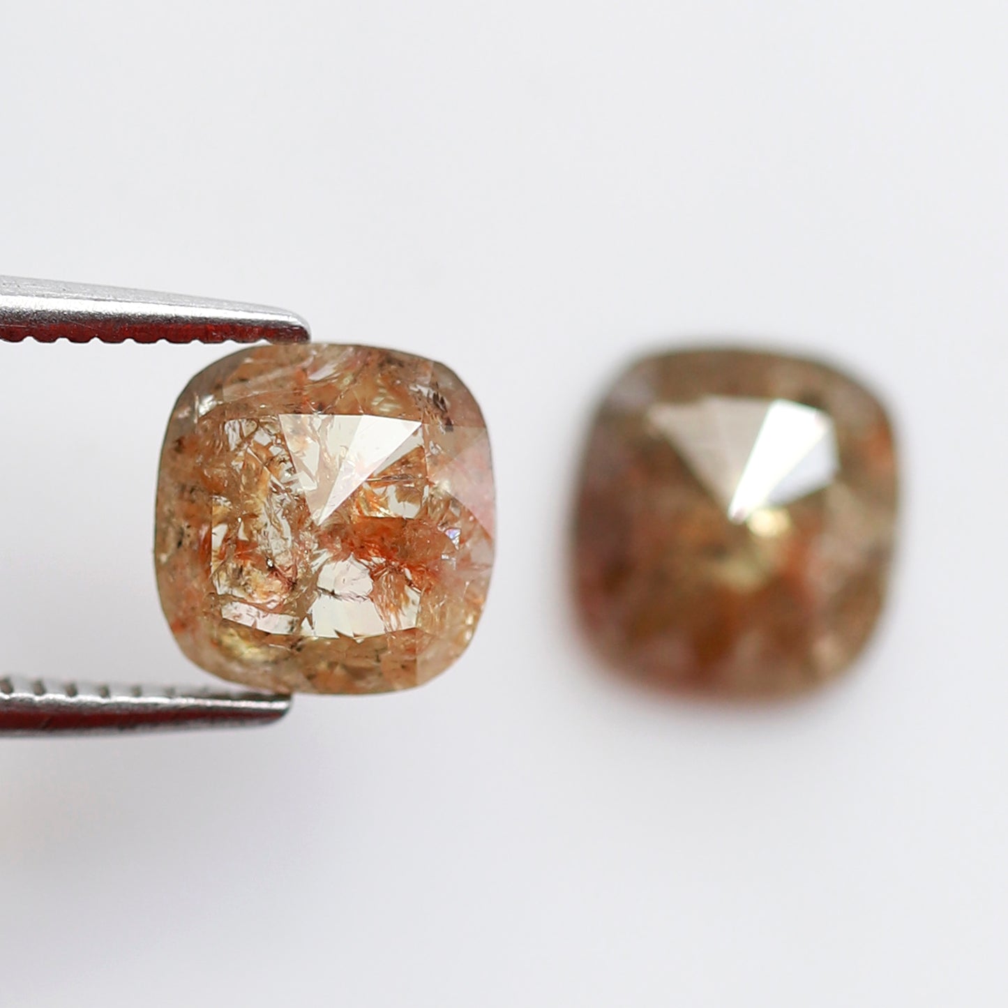 2.05 CT Cushion cut Rustic Diamond Pair, 6.70 x 6.50 mm Orangish Red Loose Earth Mined Diamonds For Making Stud Earrings and Jewelry