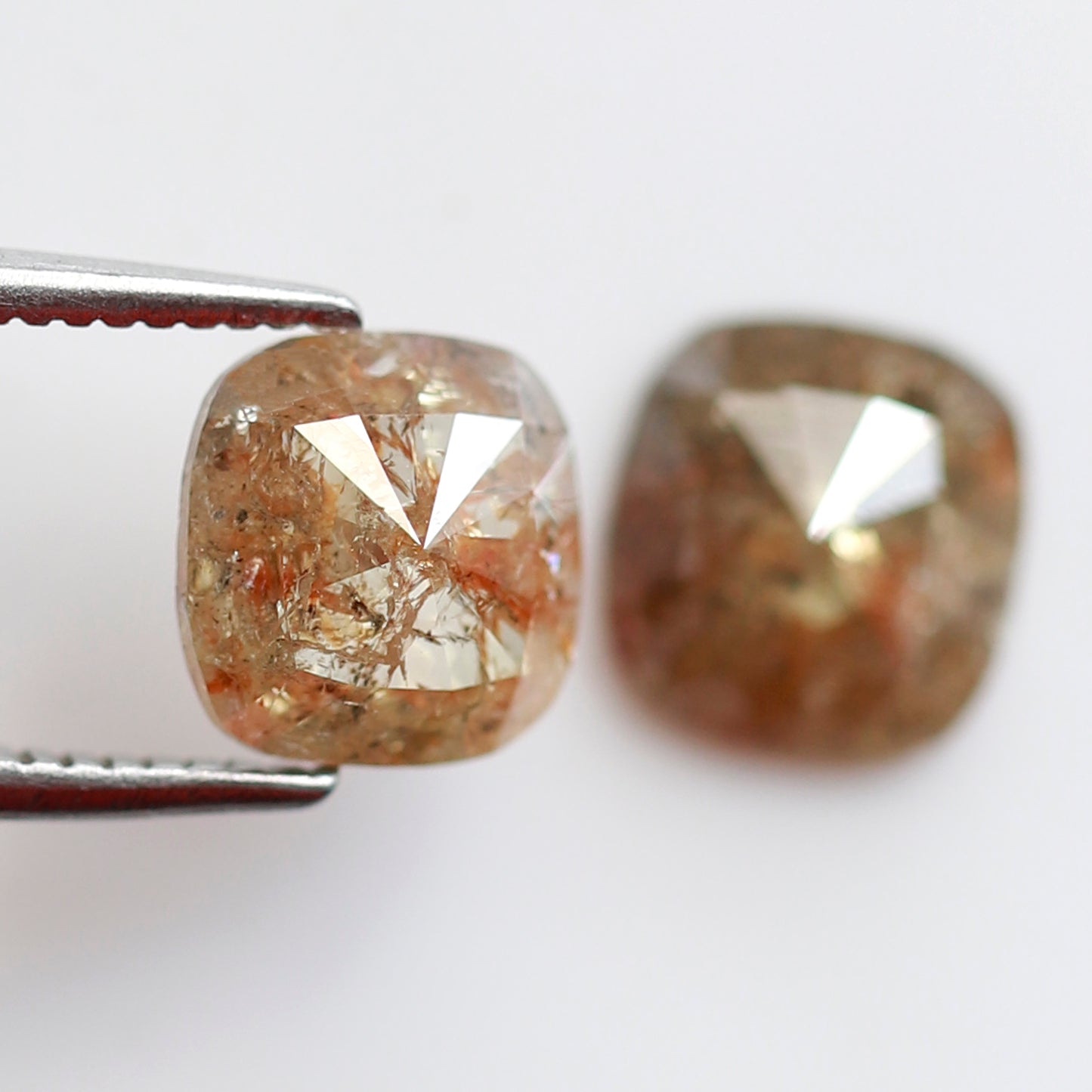 2.05 CT Cushion cut Rustic Diamond Pair, 6.70 x 6.50 mm Orangish Red Loose Earth Mined Diamonds For Making Stud Earrings and Jewelry
